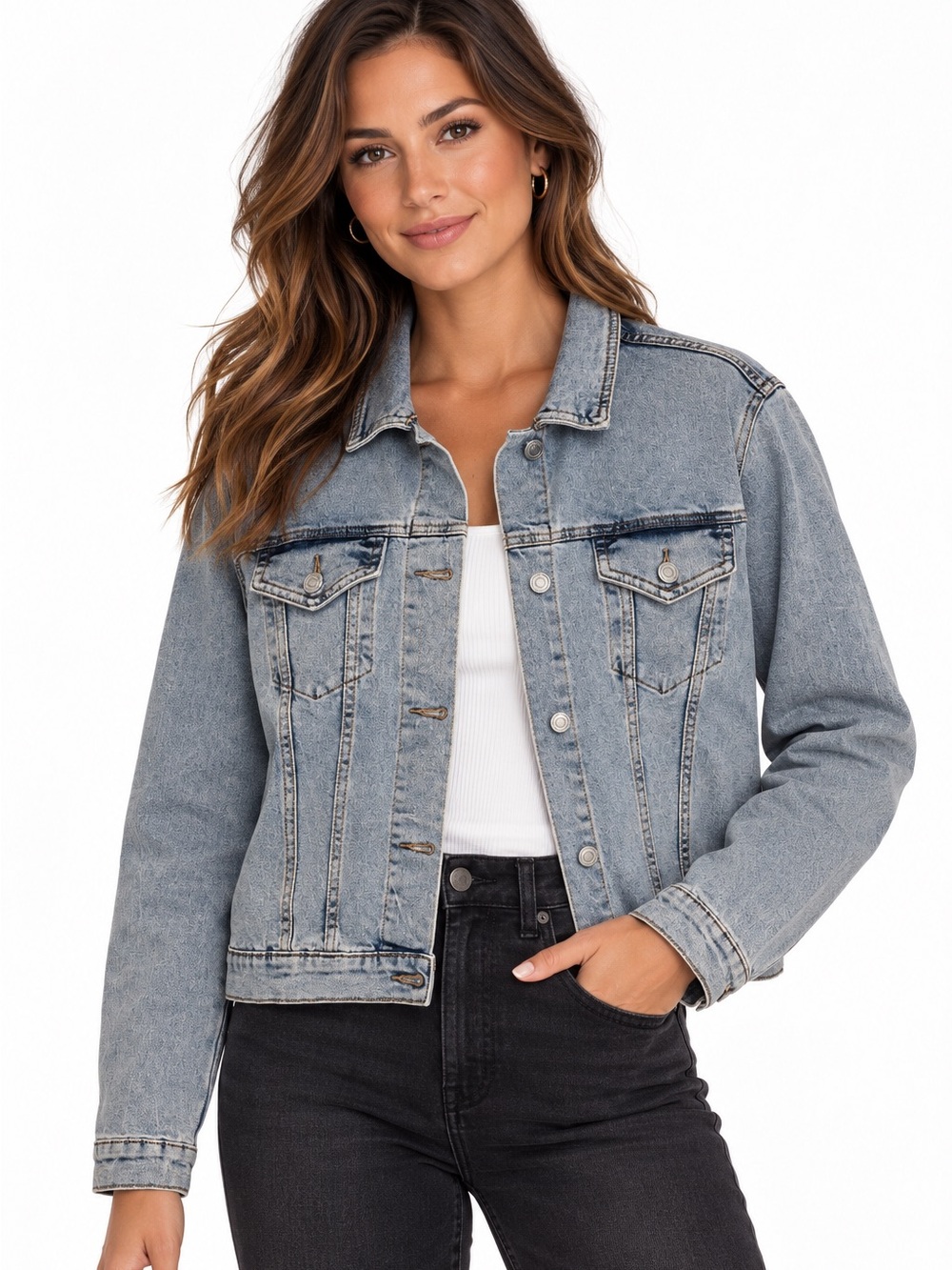 Bluenotes Women’s Light Blue Denim Jacket - Classic Trucker Style Size Large